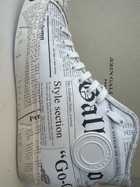 John Galliano White & Black Newspaper Print Low-Top Sneaker